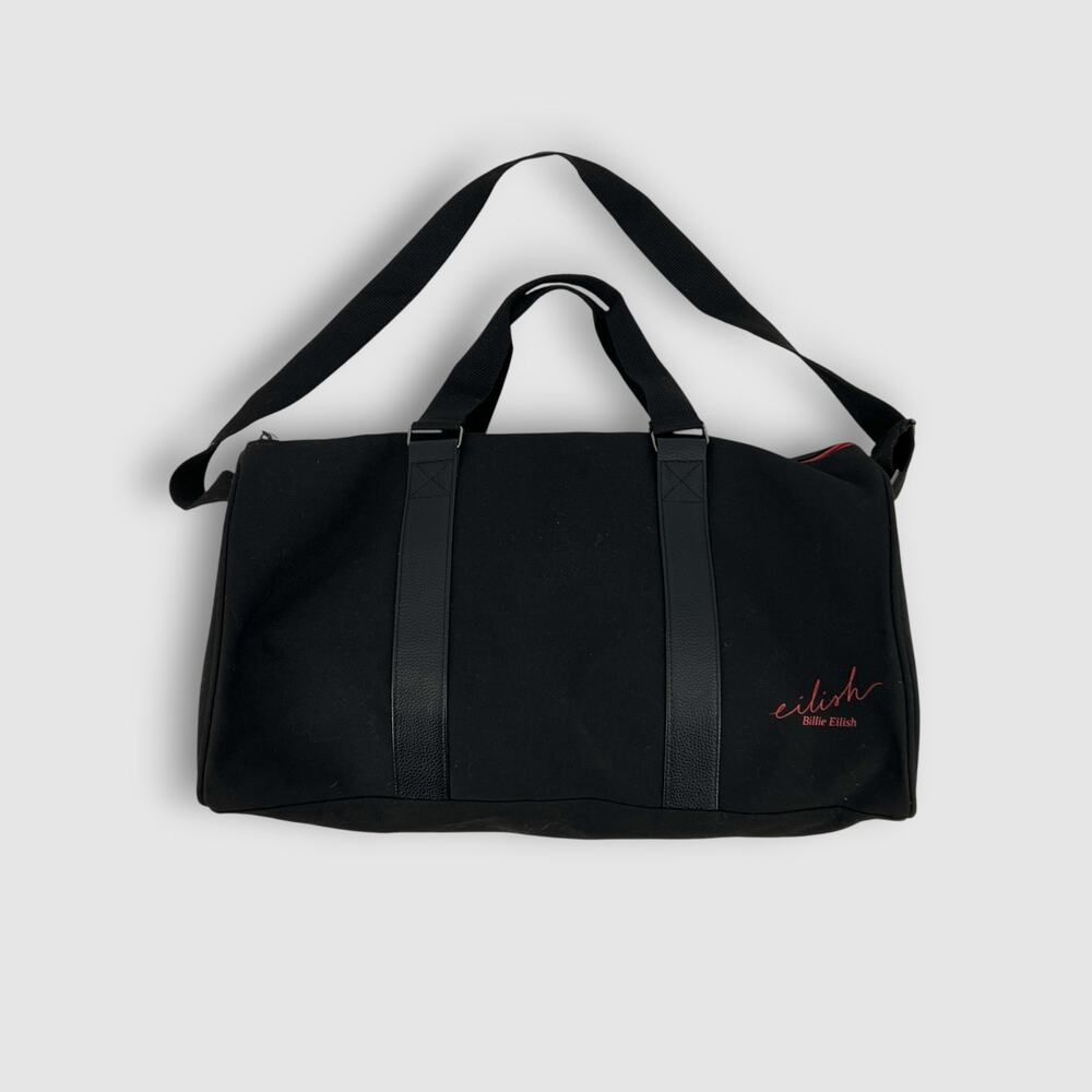 Billie Eilish Black Duffel Bag Red Zip Logo Weekender Gym Bag